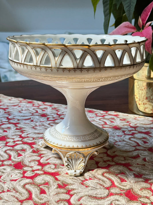 Antique French Porcelain Reticulated Compote