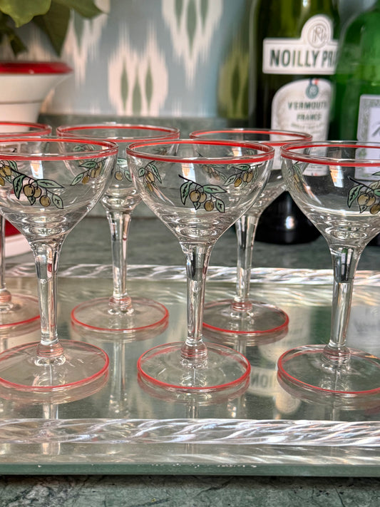 Six Teeny Olive Martini Glasses