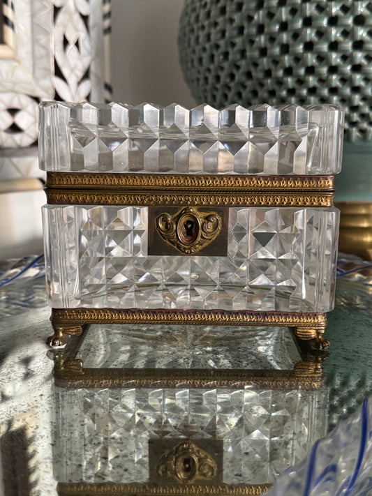 Antique French Crystal Casket Box with Shells