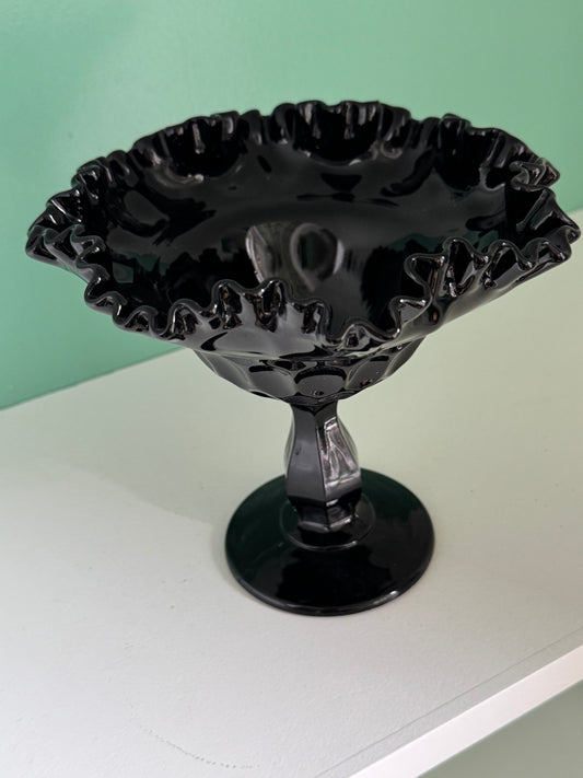 Black Ruffle Glass Candy Dish
