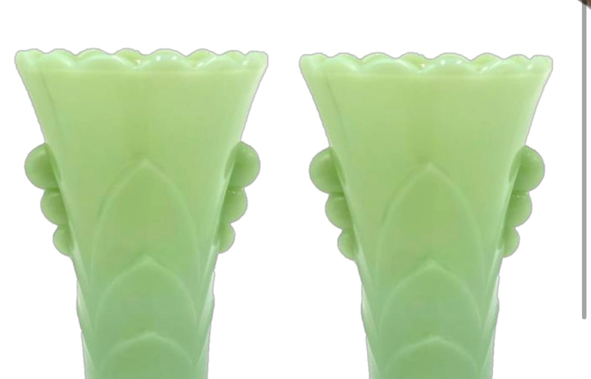 Pair of vintage jadeite deco vases