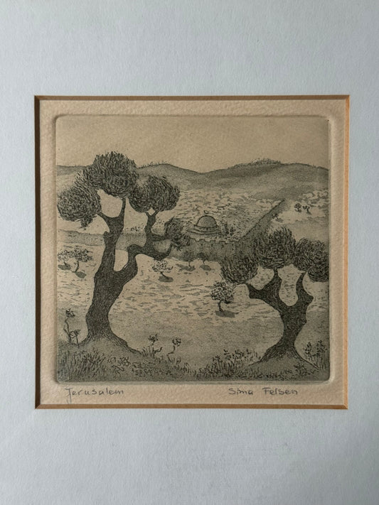 Jerusalem Etching in Bamboo Frame