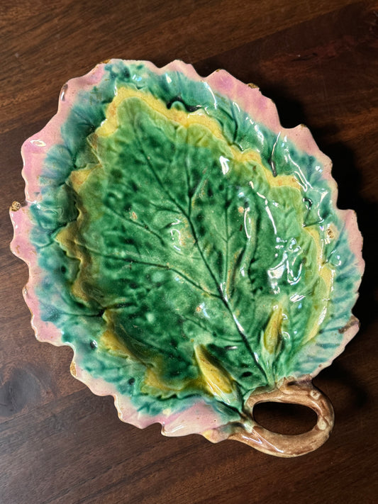 Large Etruscan Majolica Leaf with Twig Handle