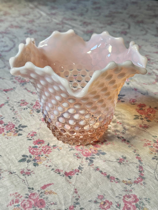 Pink Hobnail Ruffle Glass Vase