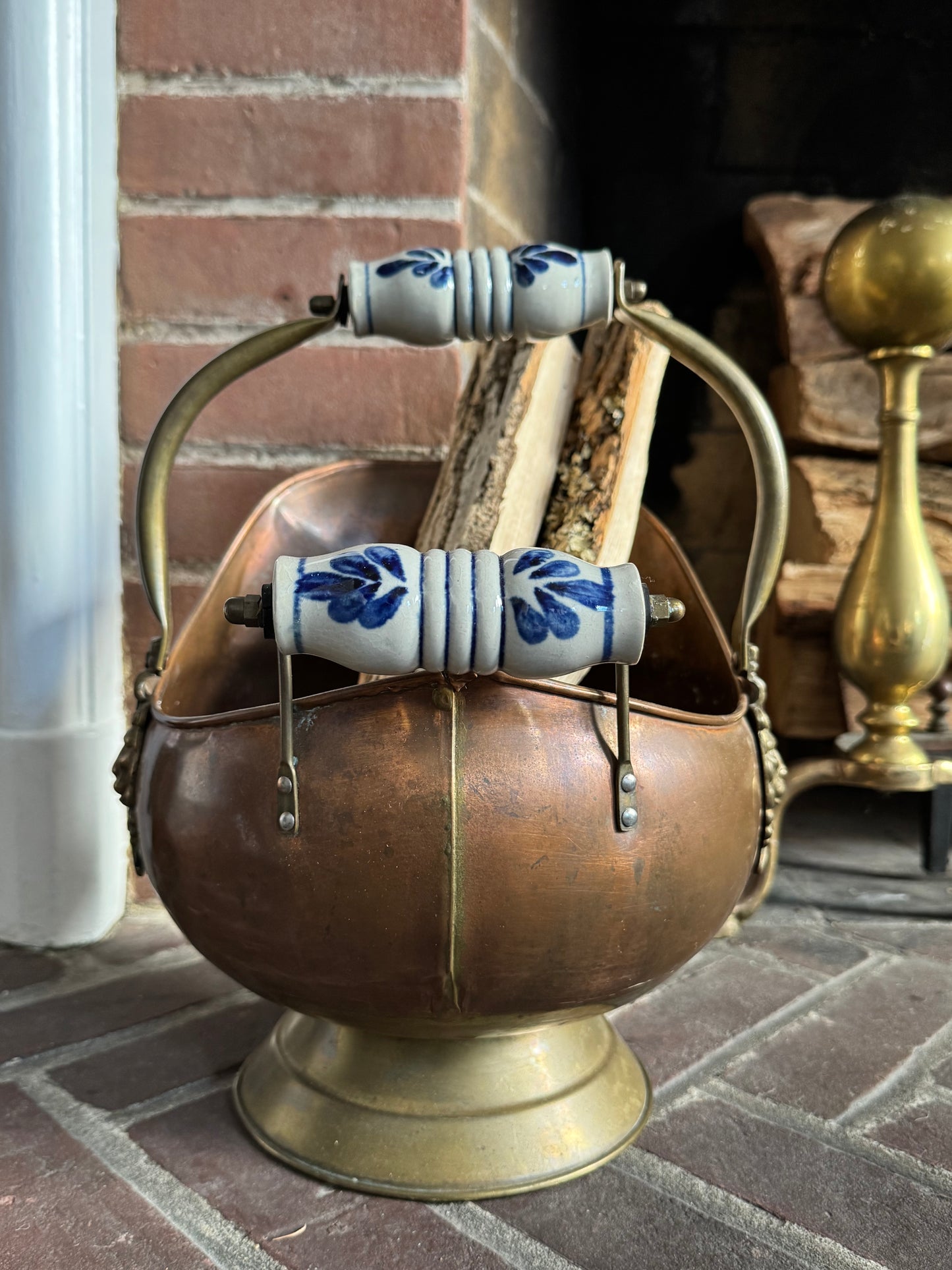 Copper Coal Scuttle with Delft Handles