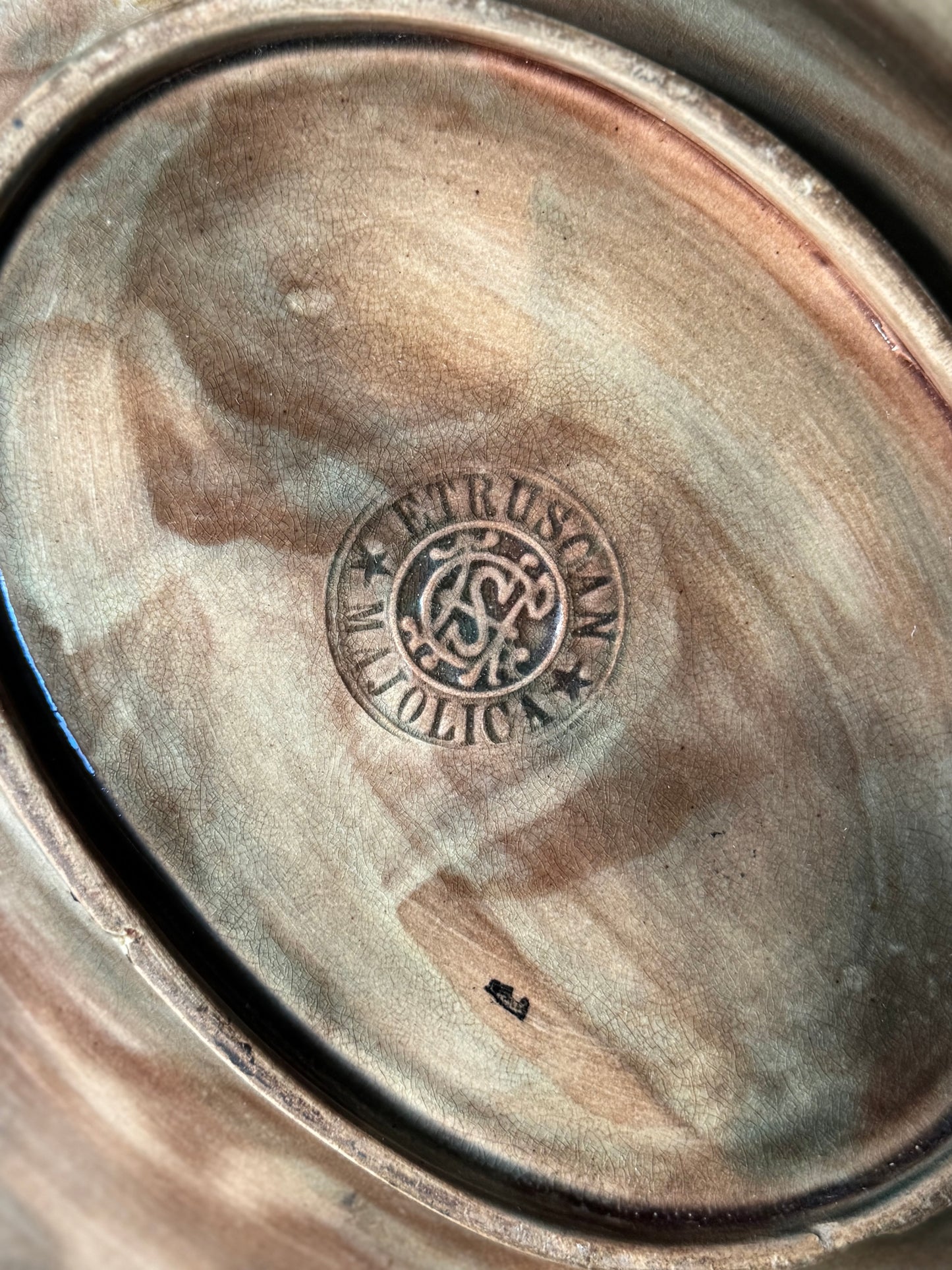 Large Etruscan Majolica Leaf with Twig Handle