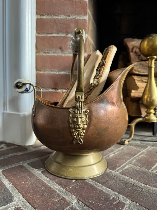 Copper Coal Scuttle with Delft Handles