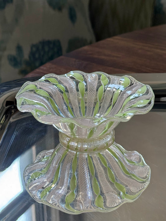 Signed Mint Green Murano Ribbon Bowl