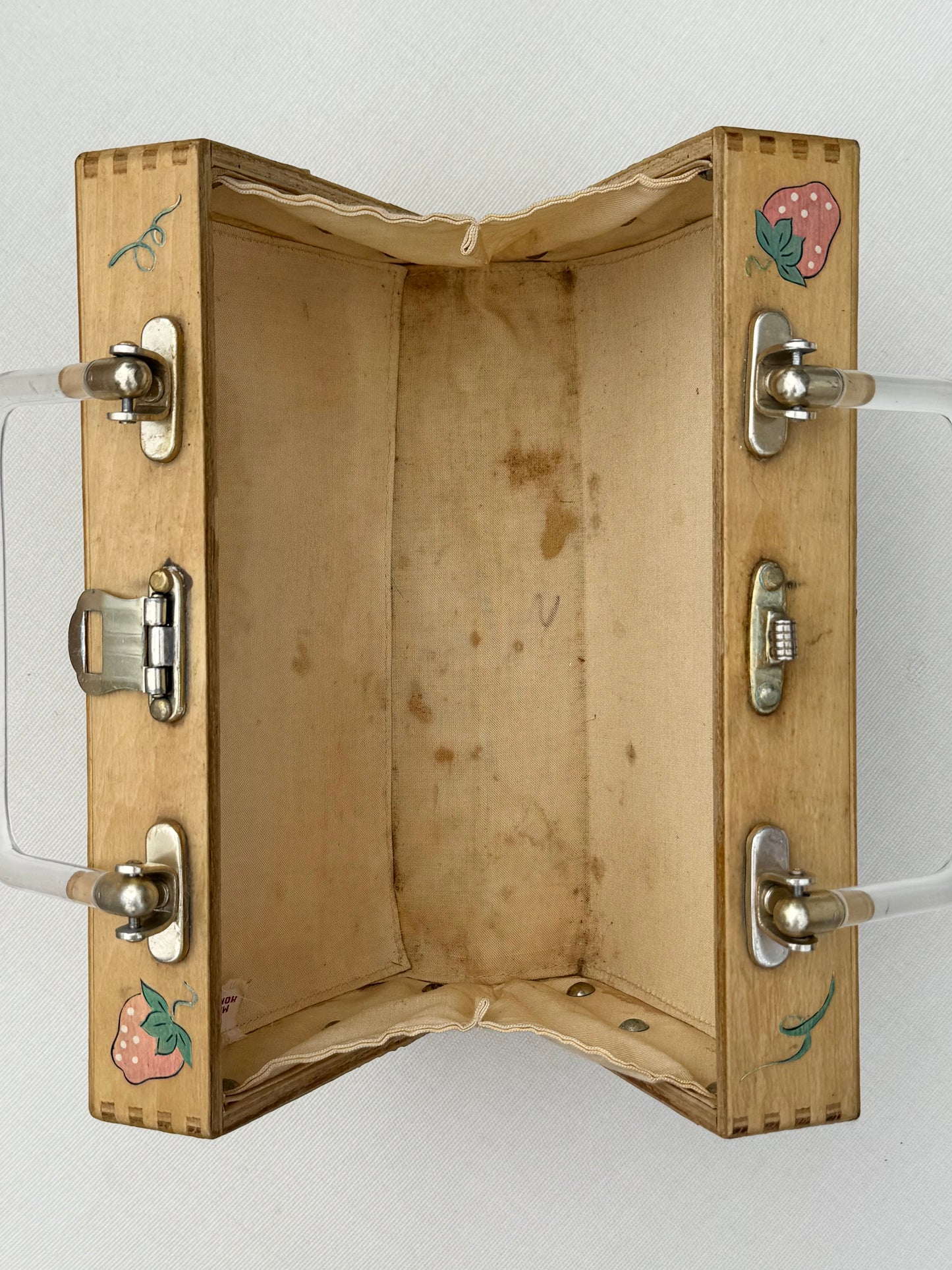 Vintage Wooden Box Purse with Lucite Handles