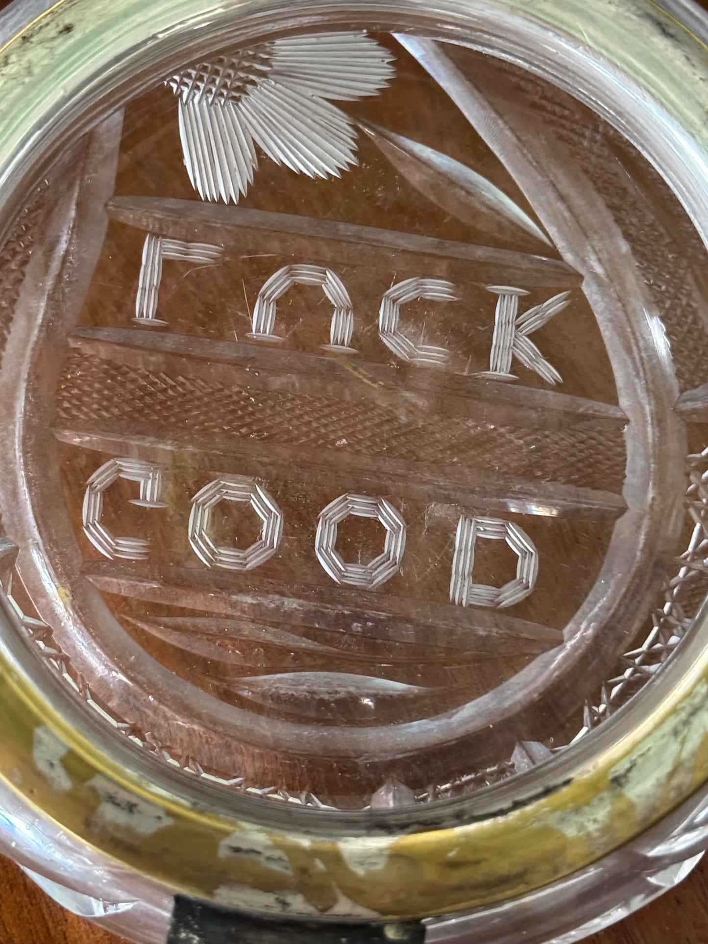 Antique Hand Cut “Good Luck” Glass Box