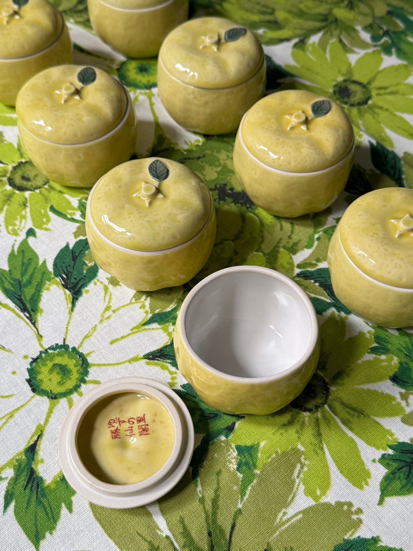 Set of 8 Lidded Porcelain Lemon Jars