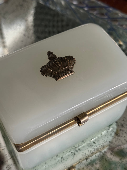 Antique French Opaline Casket Box with Crown