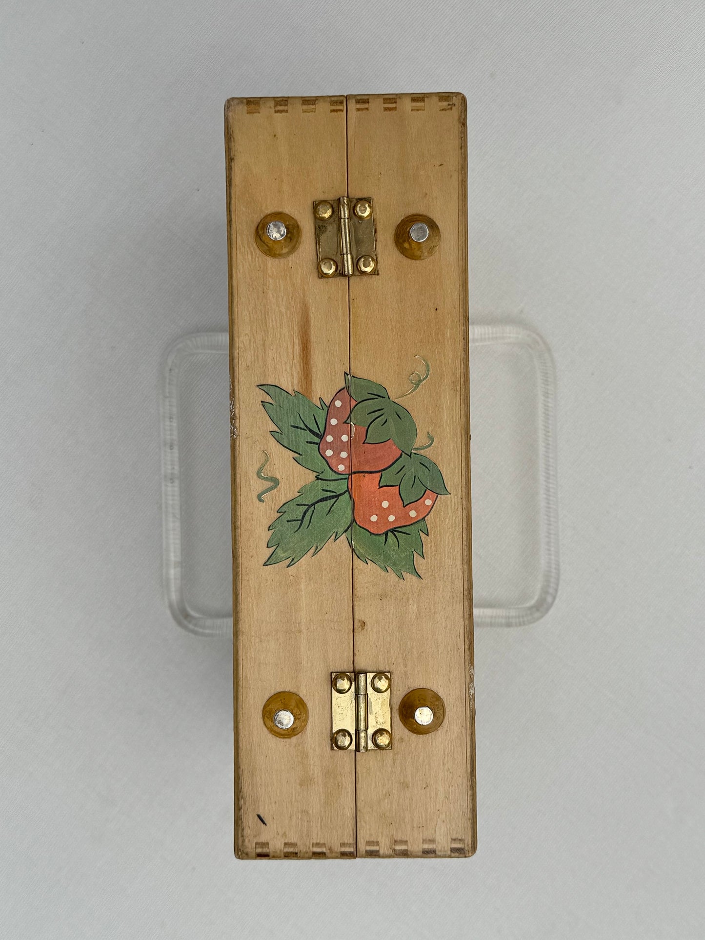 Vintage Wooden Box Purse with Lucite Handles