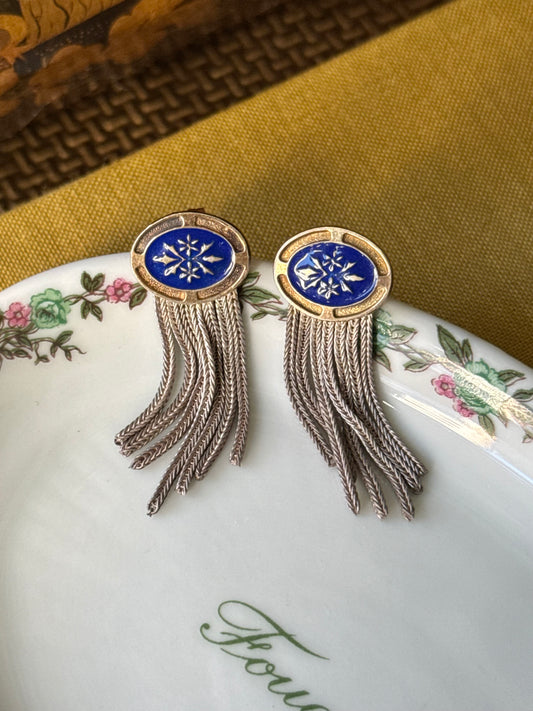 Enamel & Silver Fringe Earrings