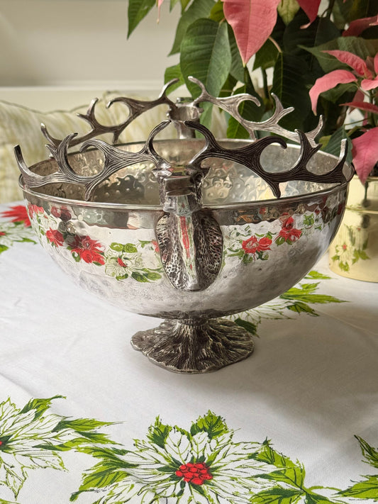 Grand Hammered Silverplate Stag’s Head Bowl