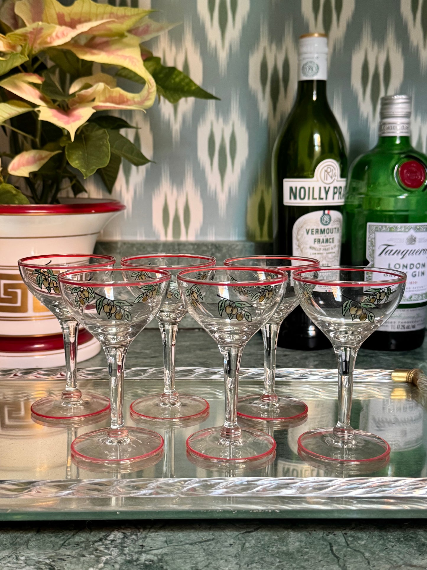 Six Teeny Olive Martini Glasses