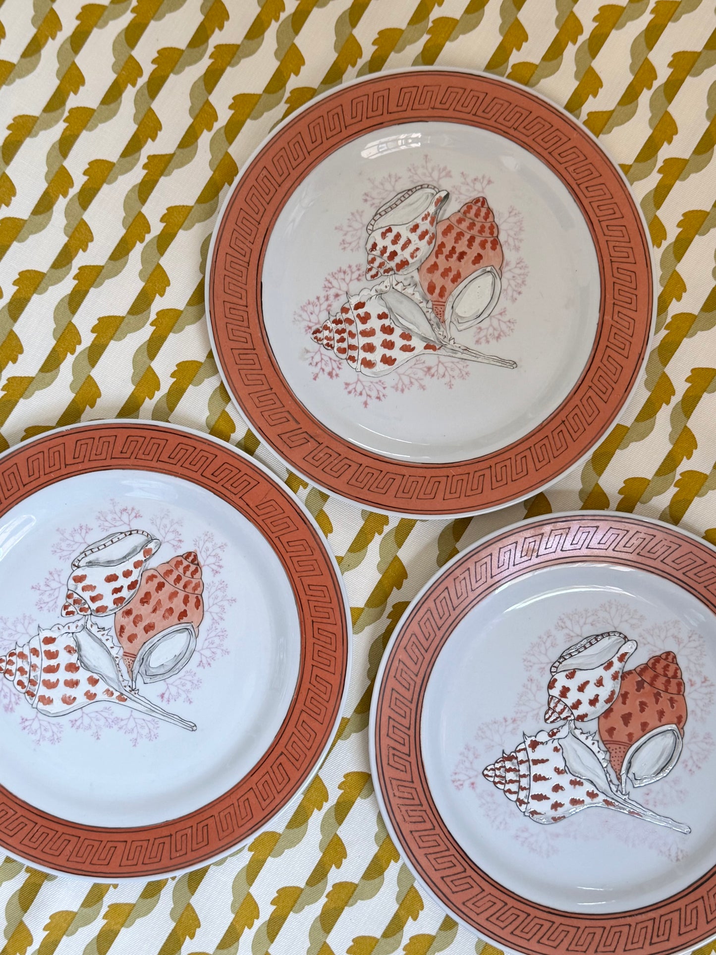 Trio of Handpainted Shell Plates