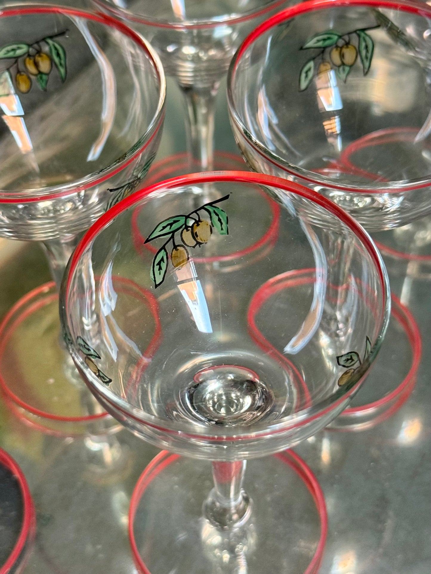 Six Teeny Olive Martini Glasses