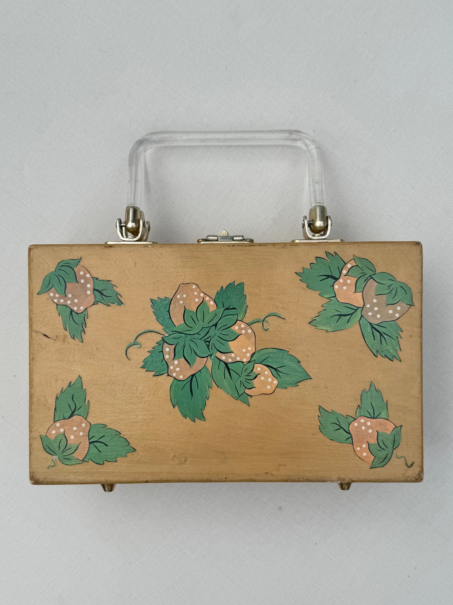 Vintage Wooden Box Purse with Lucite Handles