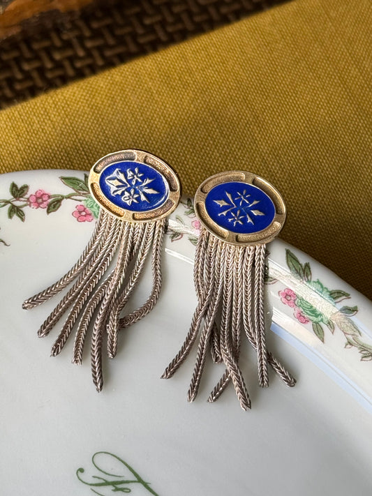 Enamel & Silver Fringe Earrings