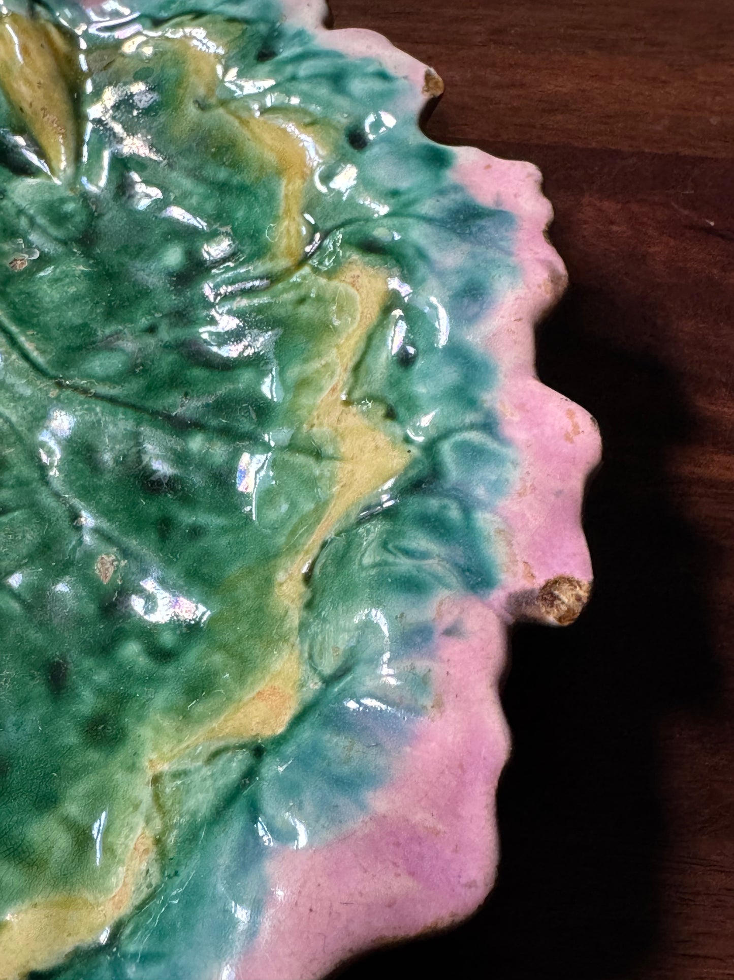 Large Etruscan Majolica Leaf with Twig Handle