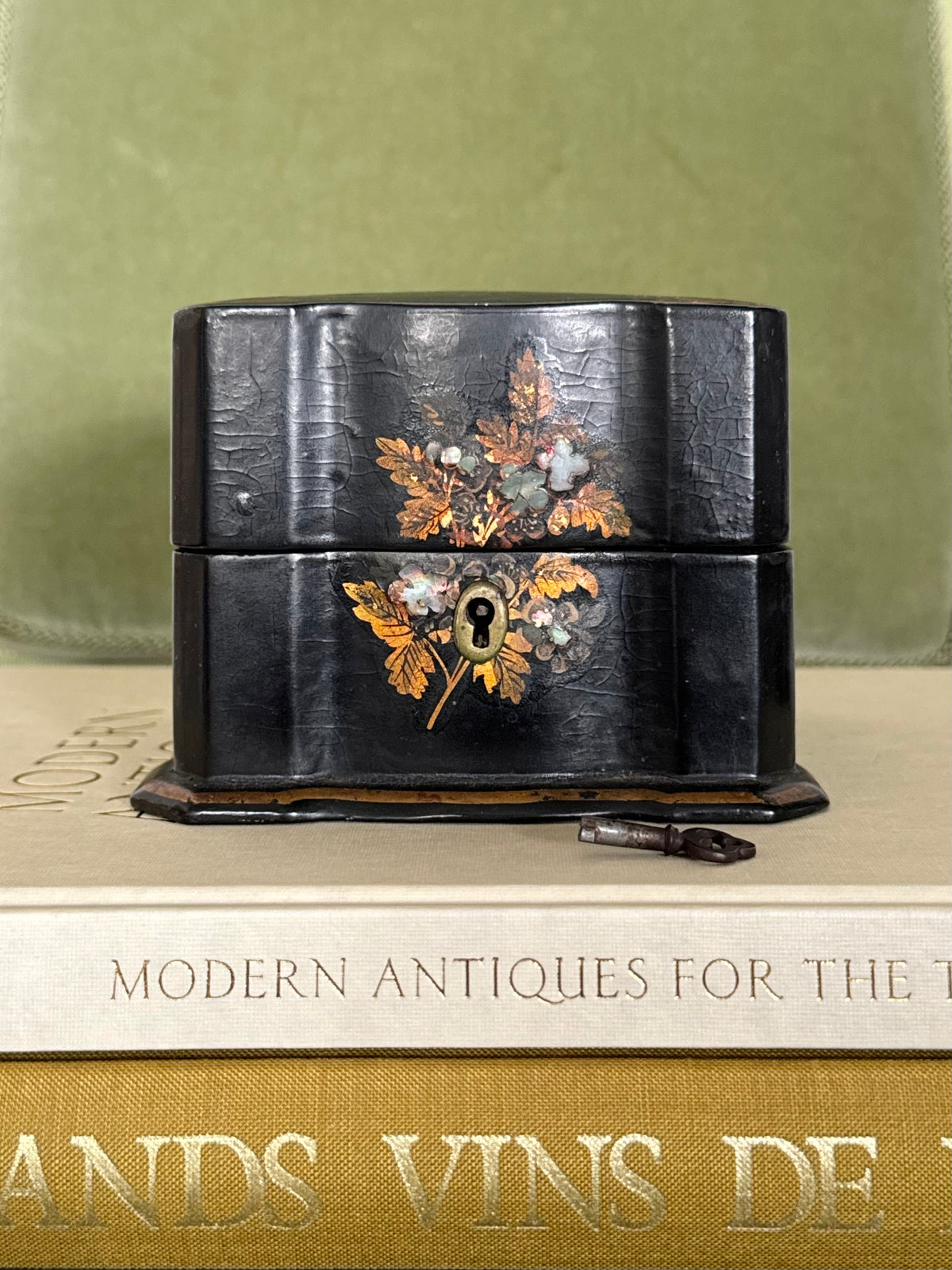 Antique Victorian Papier Mâché Box with Key