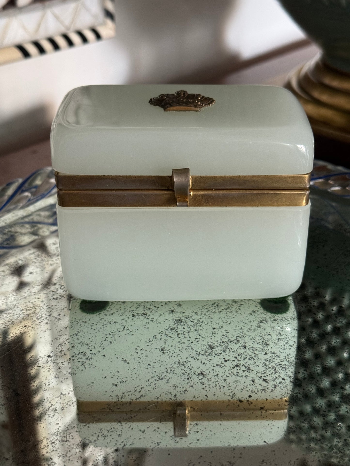 Antique French Opaline Casket Box with Crown
