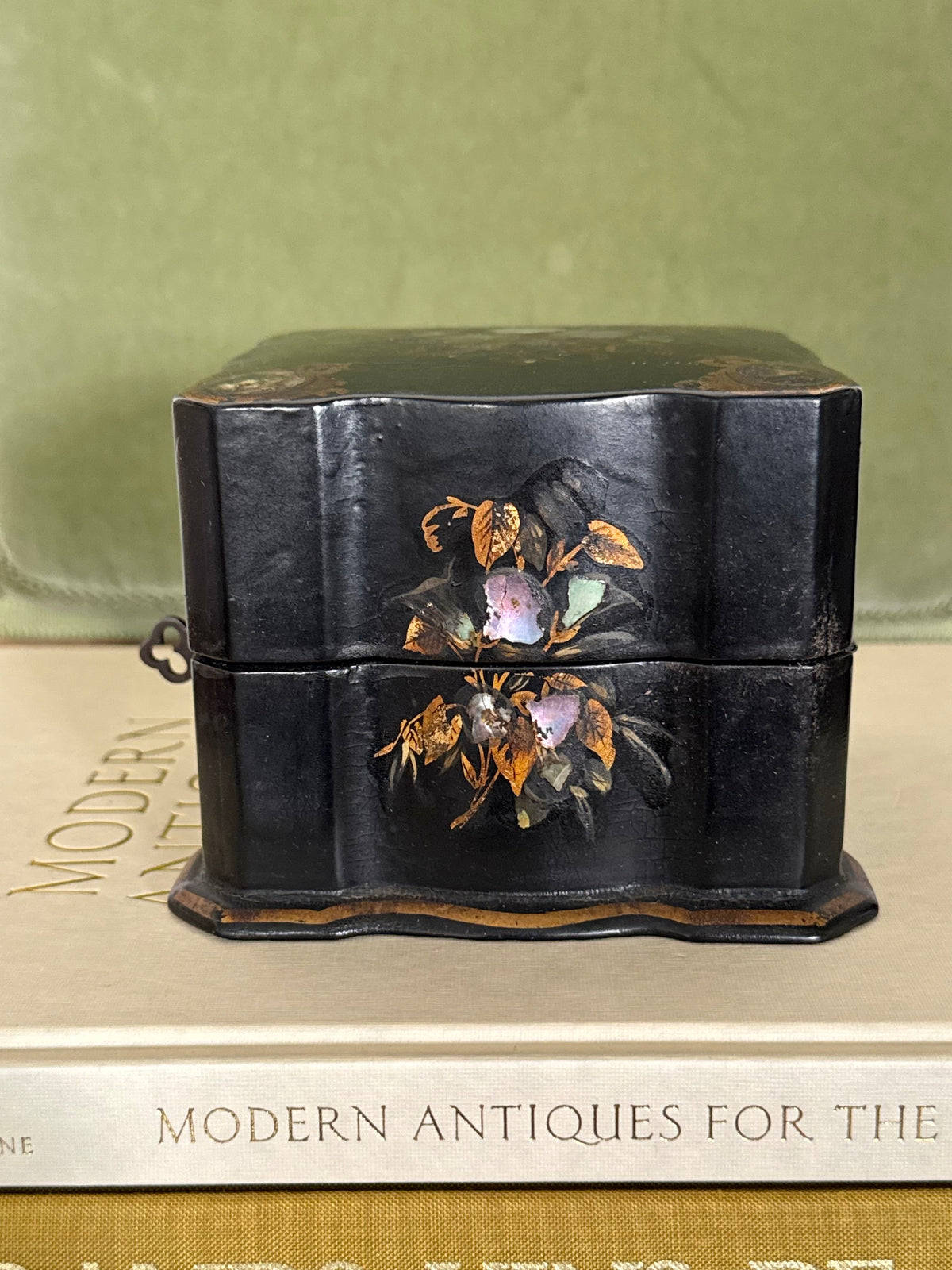 Antique Victorian Papier Mâché Box with Key