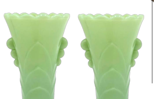 Pair of vintage jadeite deco vases