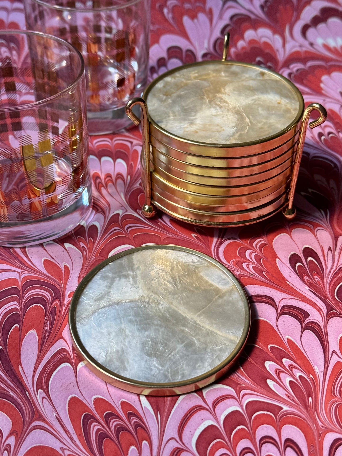 Vintage Capiz Shell Coaster Set
