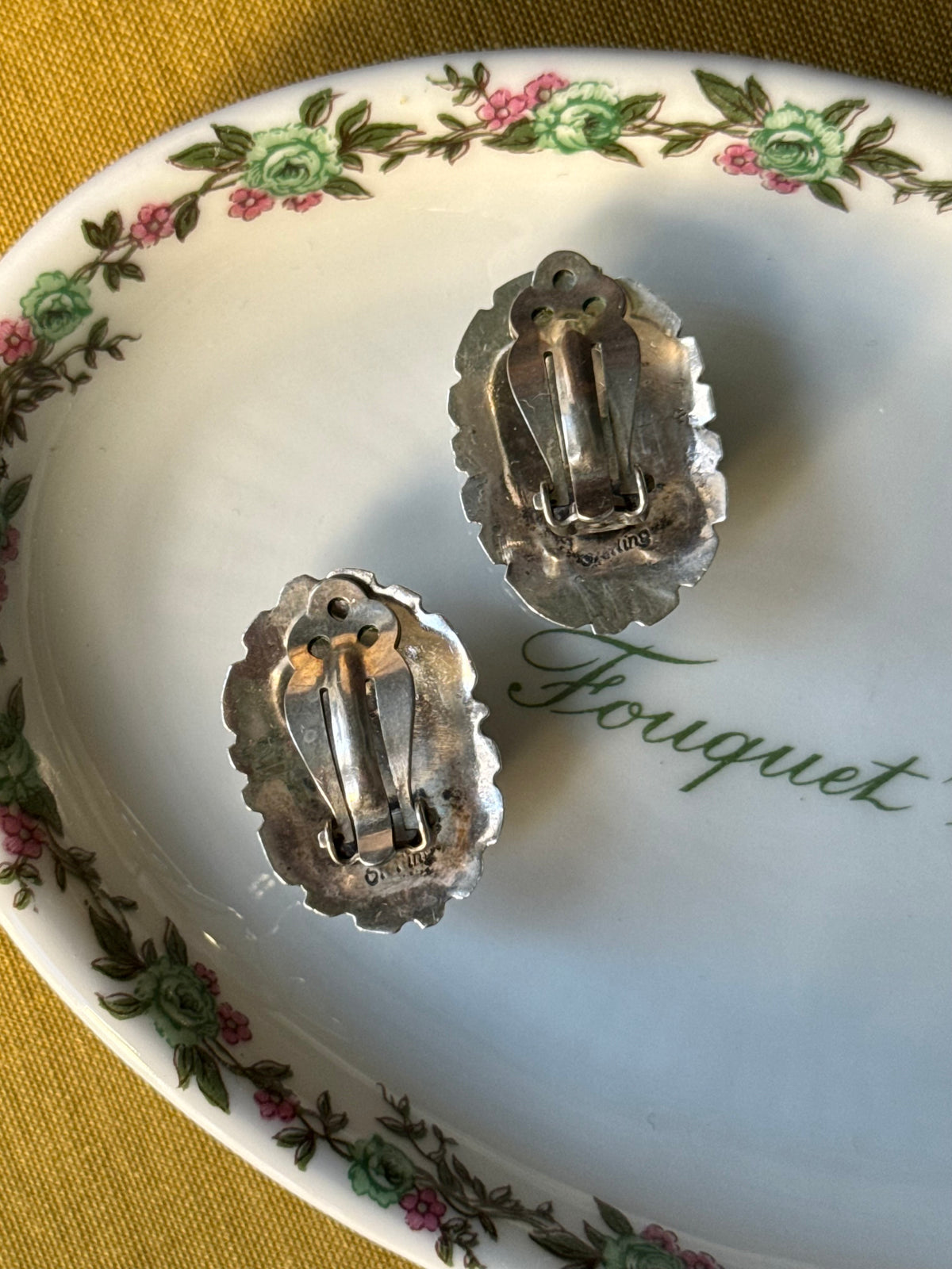 Silver & Onyx Concho Clip Earrings