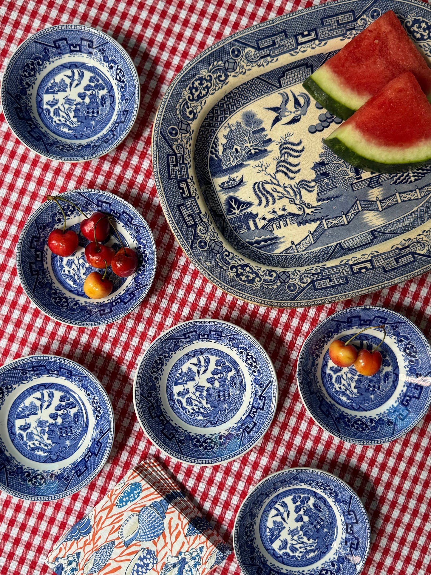 Set of 6 Blue Willow Berry Bowls