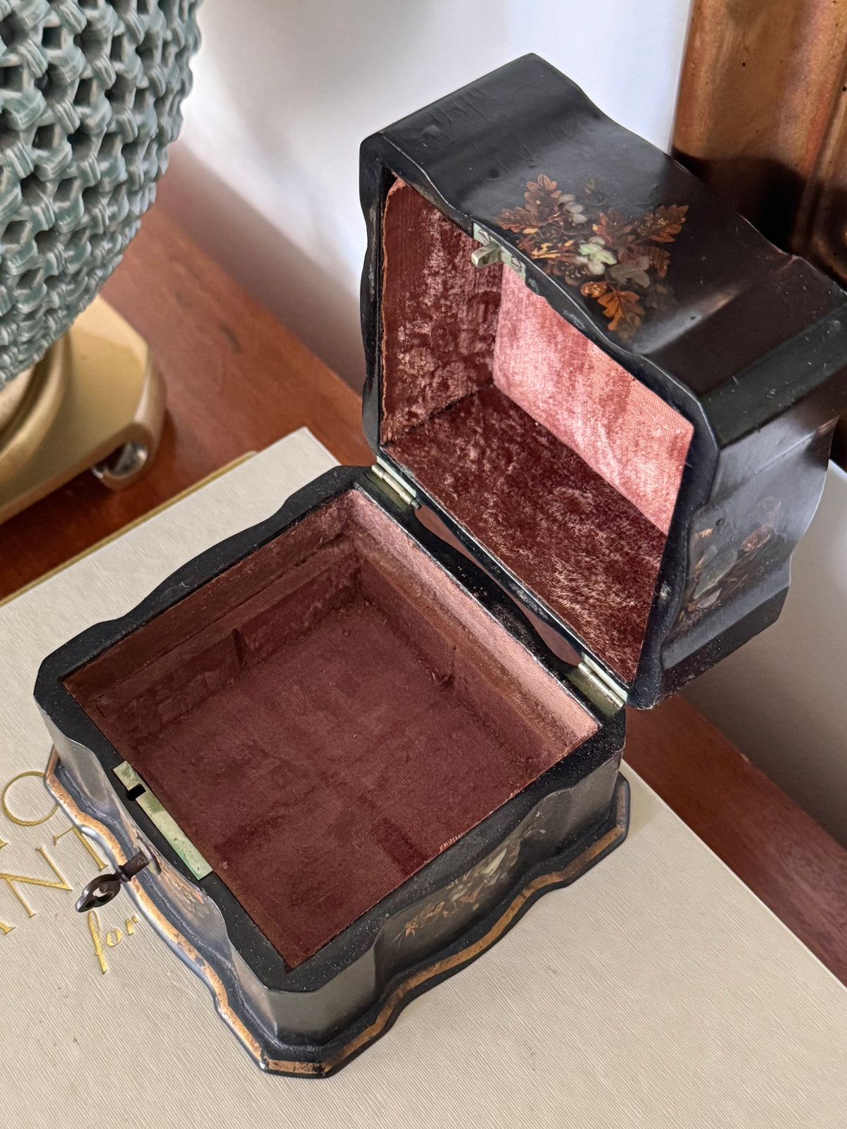 Antique Victorian Papier Mâché Box with Key