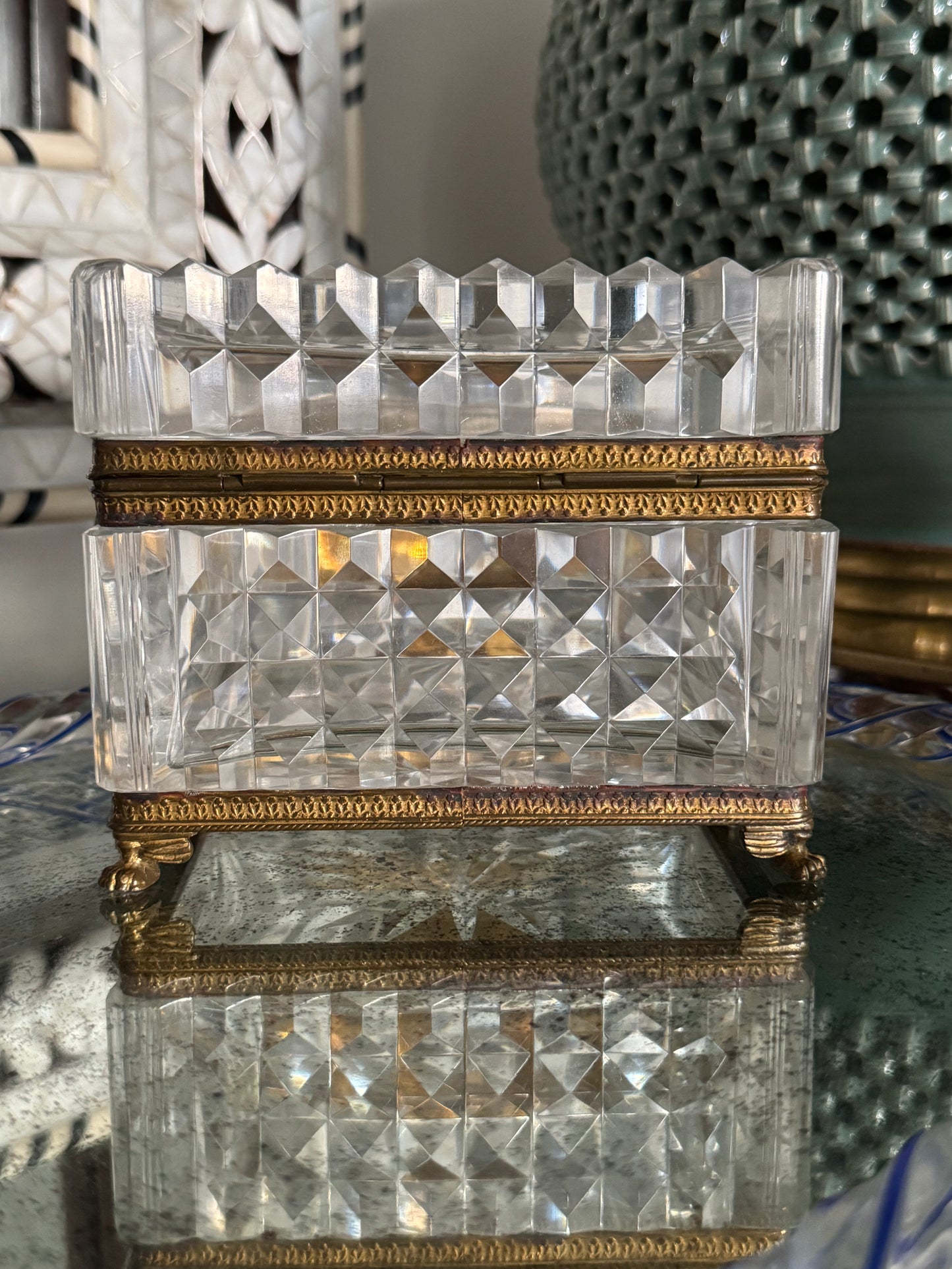 Antique French Crystal Casket Box with Shells