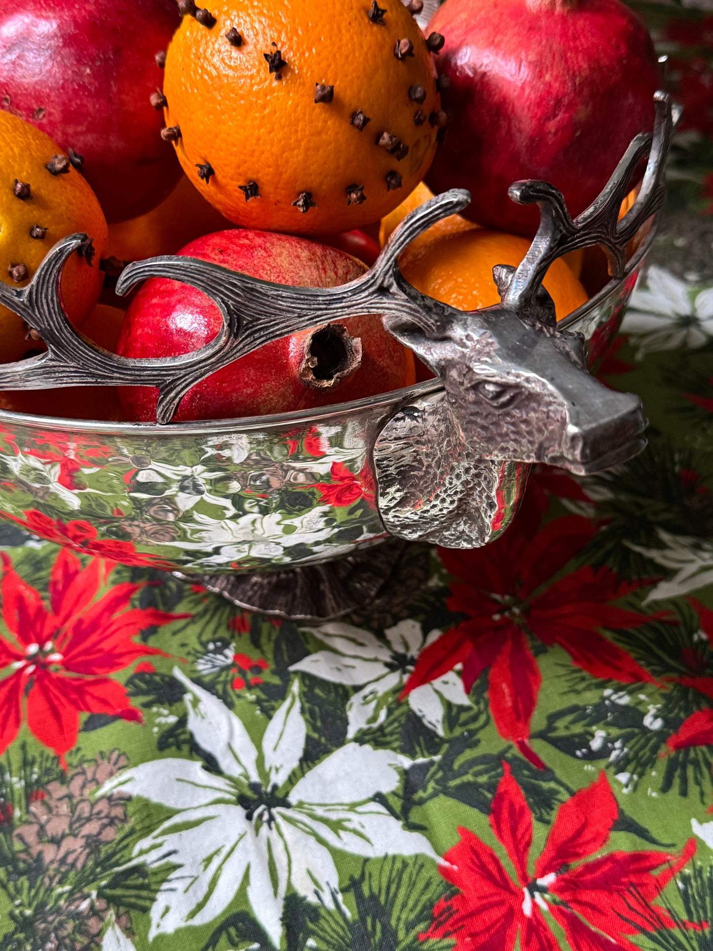 Grand Hammered Silverplate Stag’s Head Bowl
