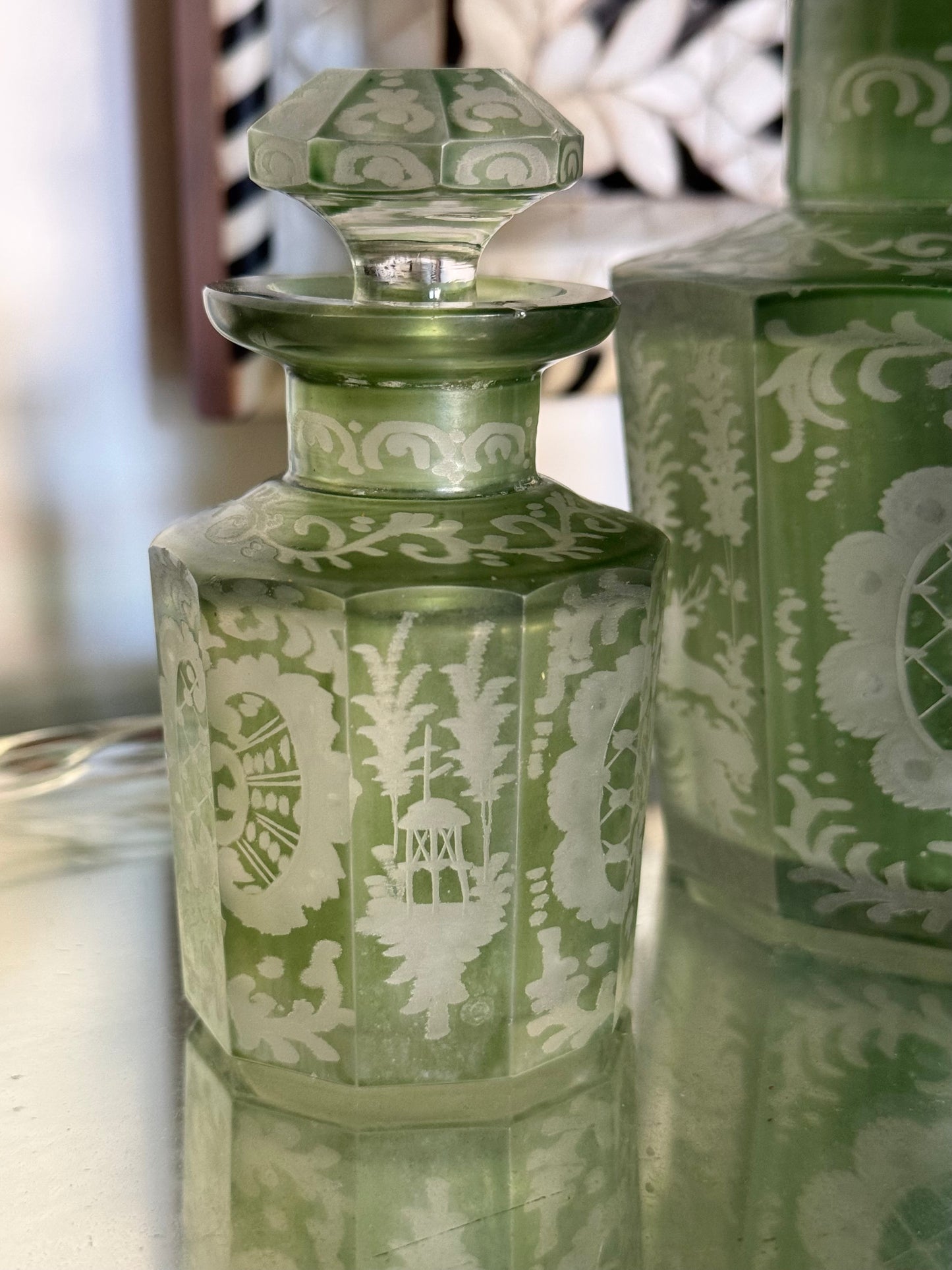 Set of 3 Antique Bohemian Glass Bottles