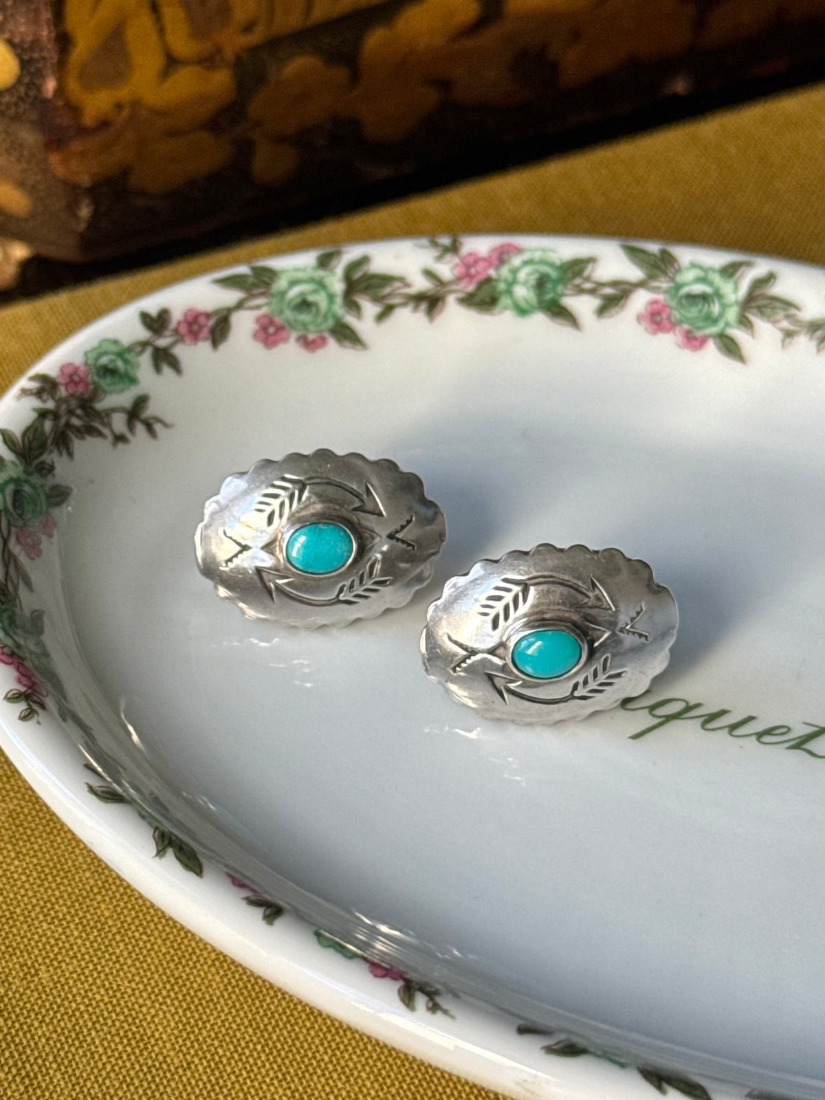 Turquoise Concho Screw-back Earrings