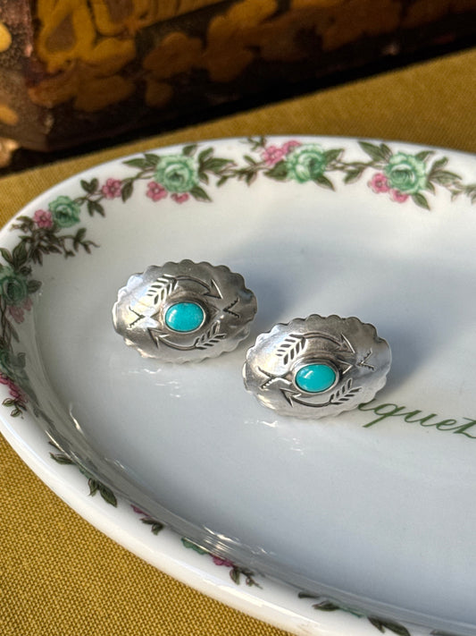 Turquoise Concho Screw-back Earrings