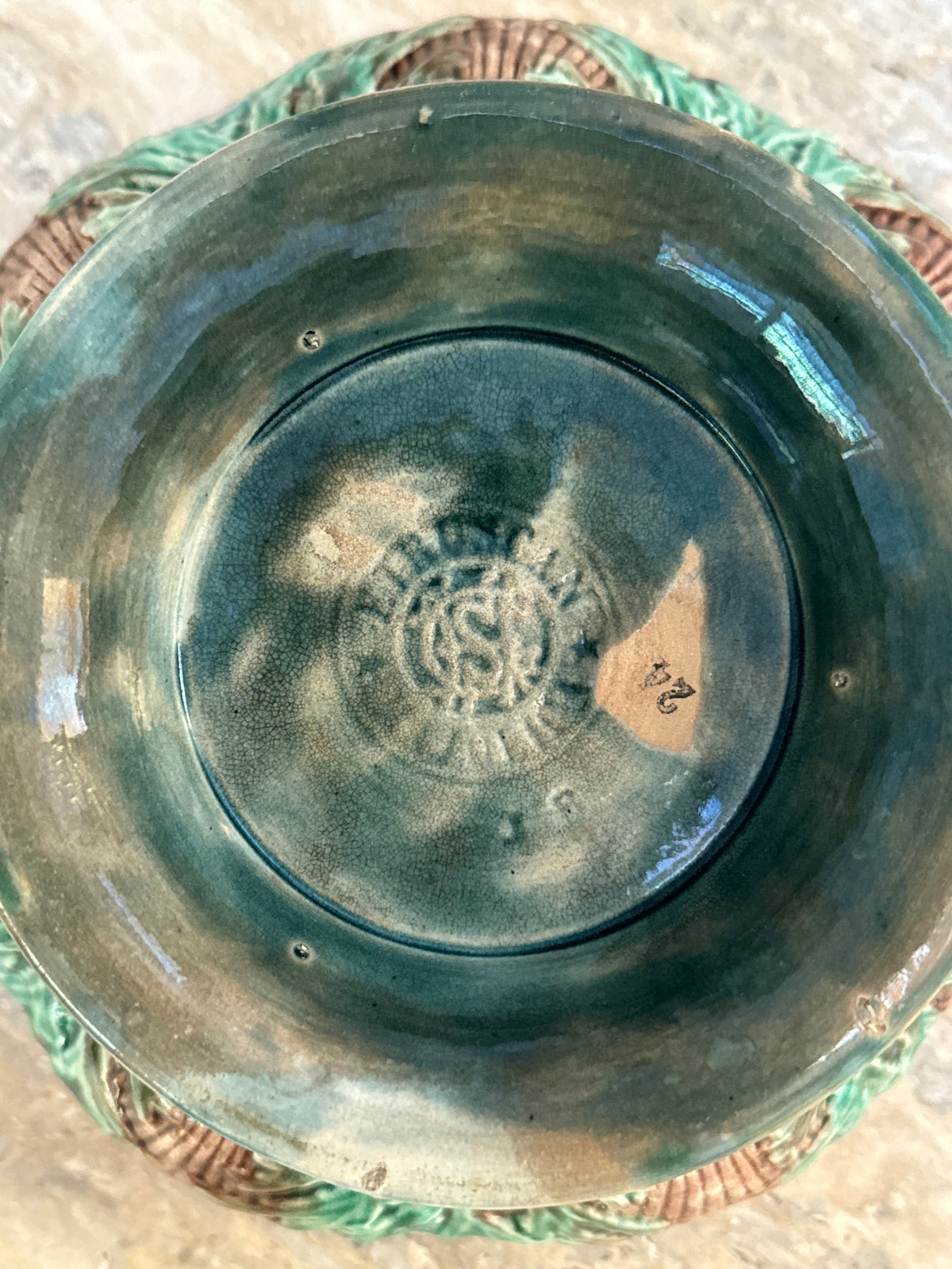 Antique Majolica Shell Bowl
