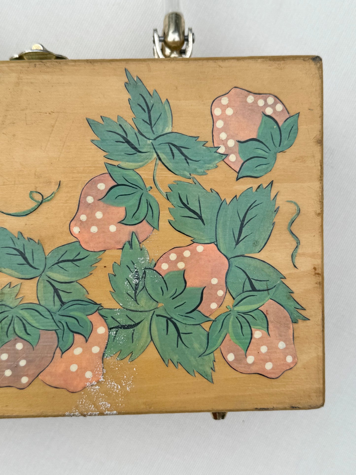 Vintage Wooden Box Purse with Lucite Handles
