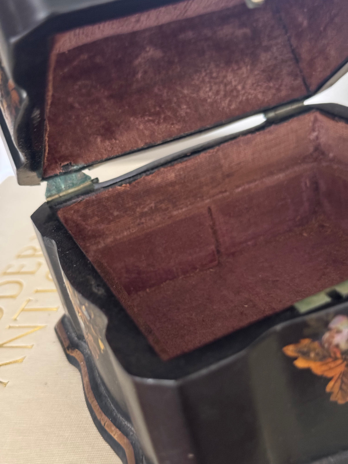 Antique Victorian Papier Mâché Box with Key