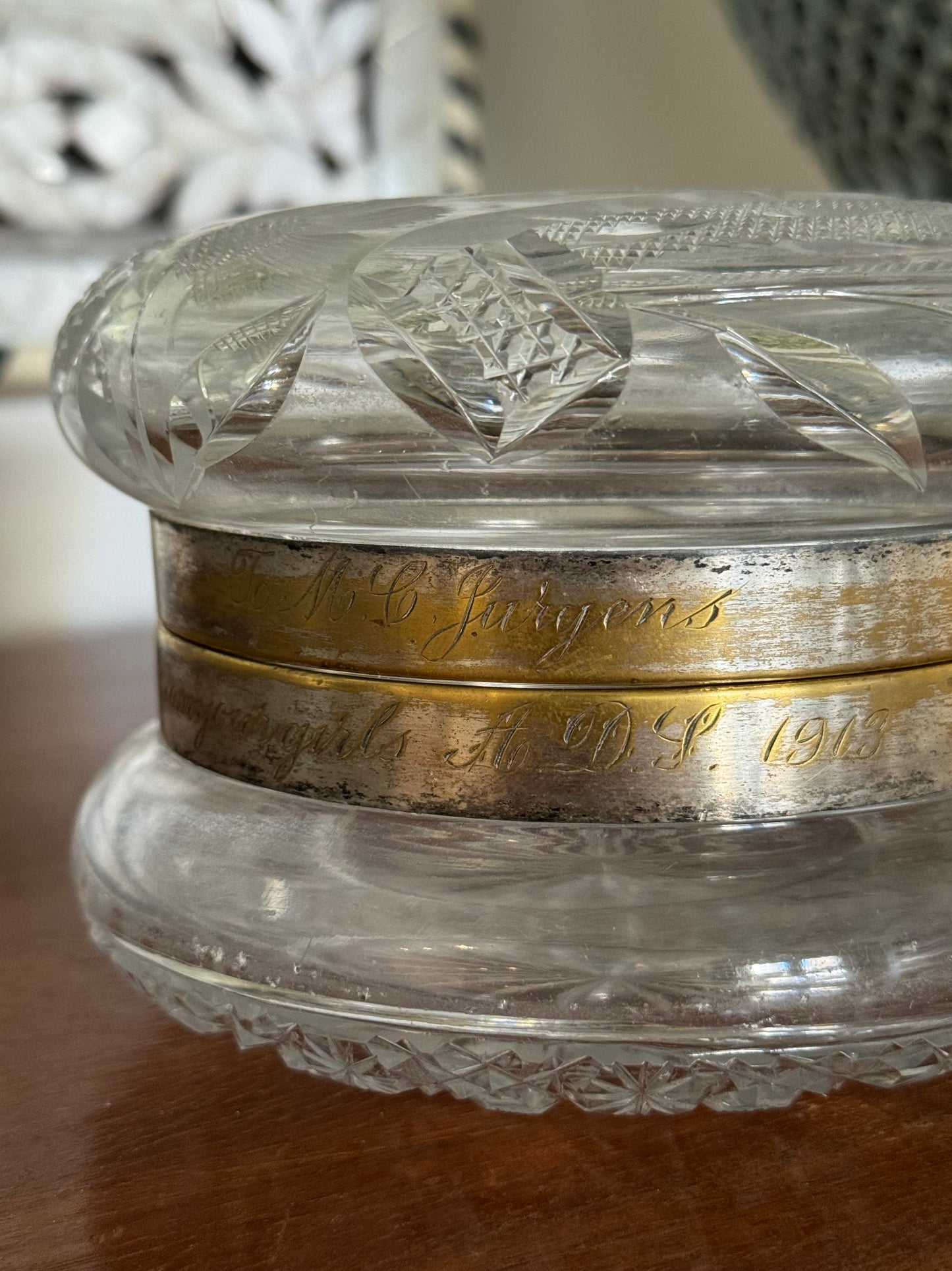Antique Hand Cut “Good Luck” Glass Box