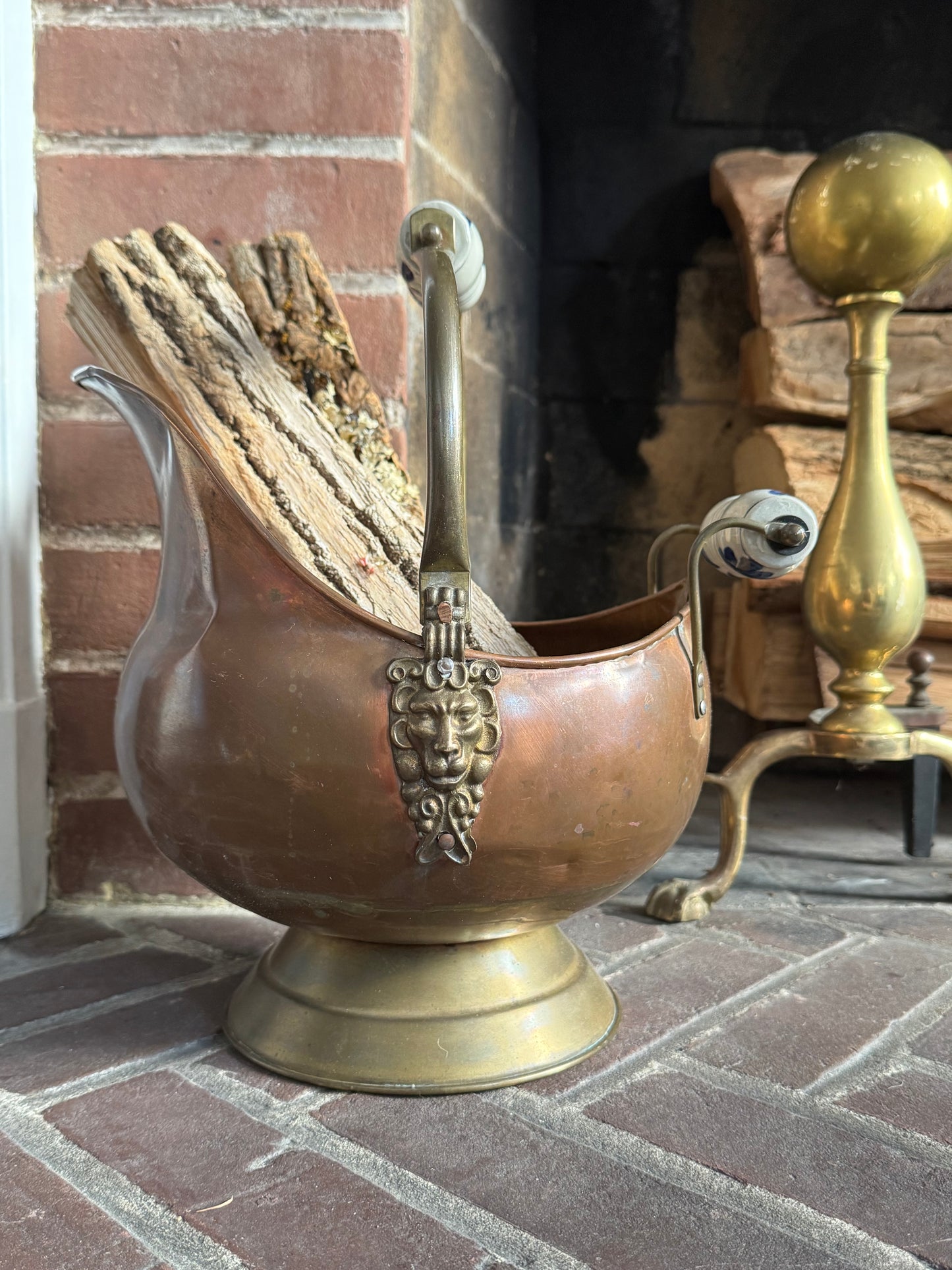 Copper Coal Scuttle with Delft Handles