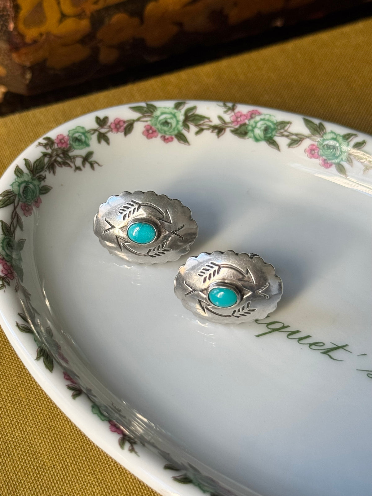 Turquoise Concho Screw-back Earrings