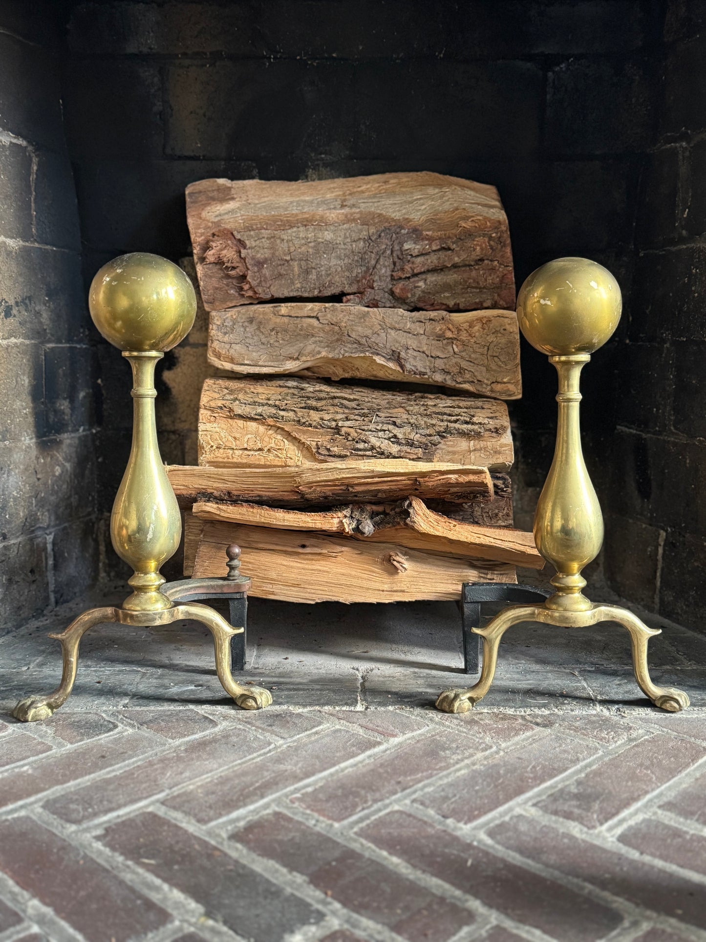 Pair of Vintage Brass Andirons