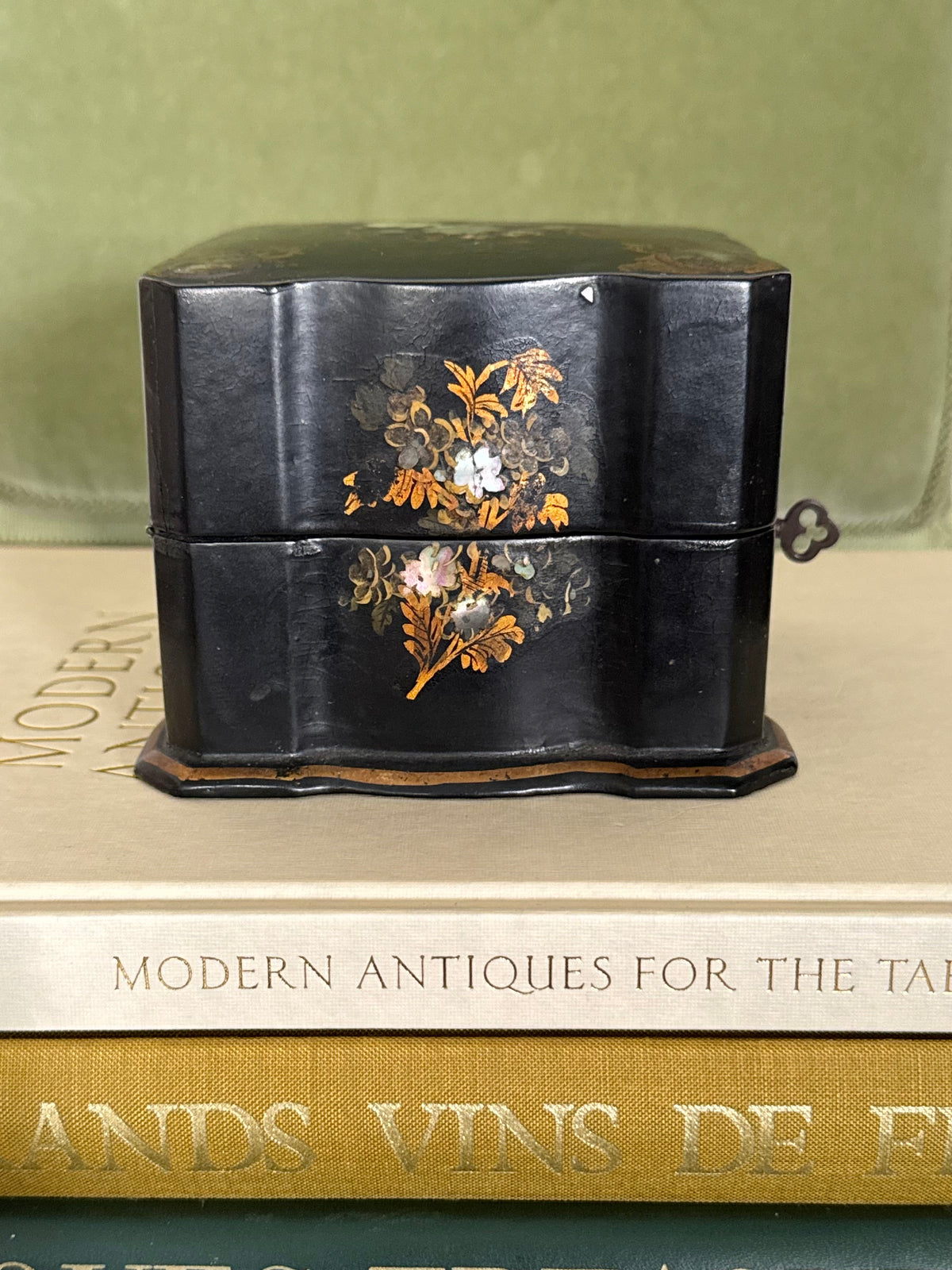 Antique Victorian Papier Mâché Box with Key