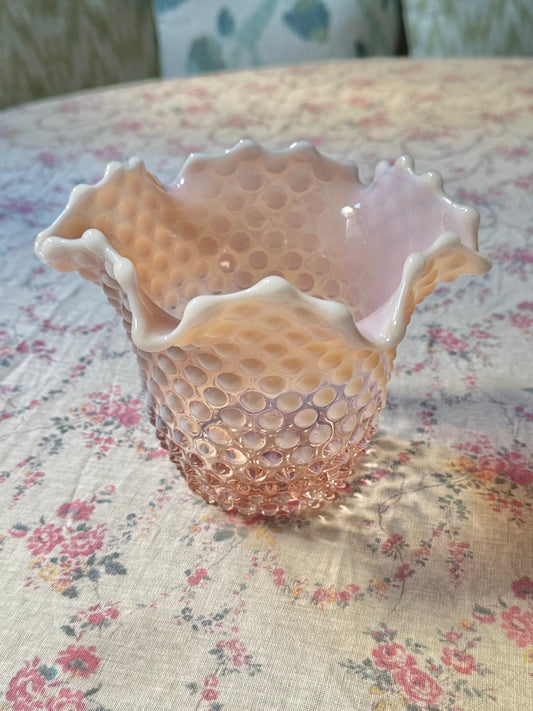Pink Hobnail Ruffle Glass Vase