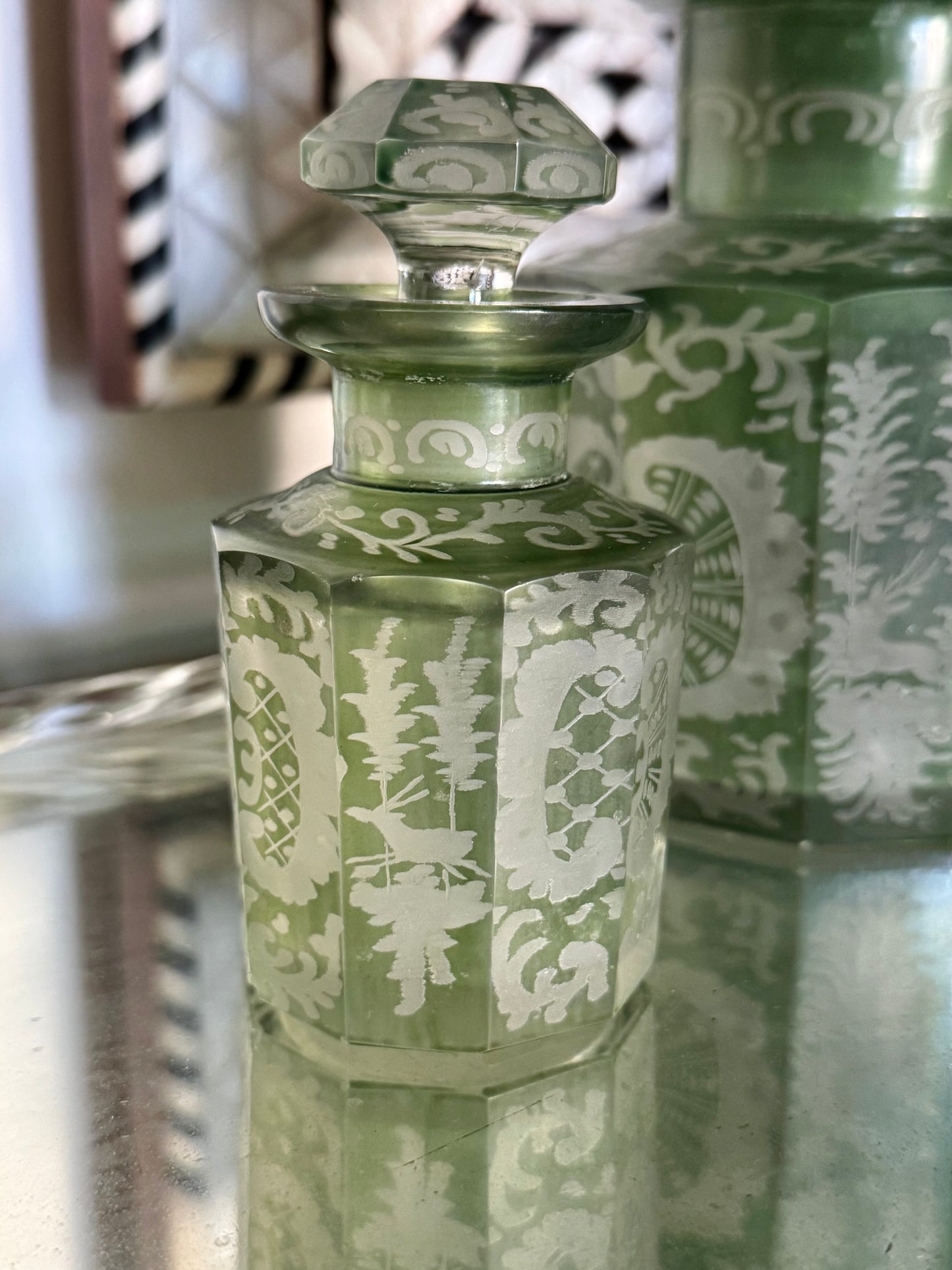 Set of 3 Antique Bohemian Glass Bottles
