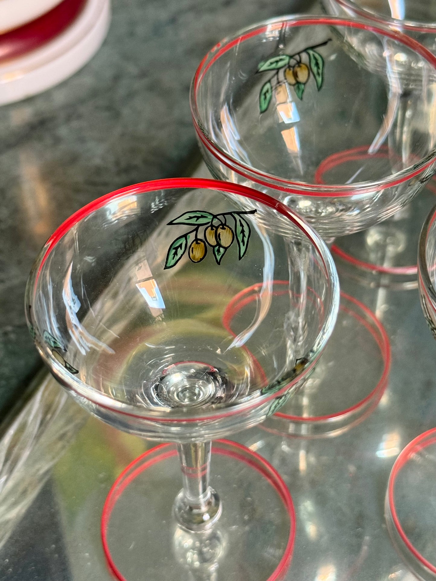 Six Teeny Olive Martini Glasses