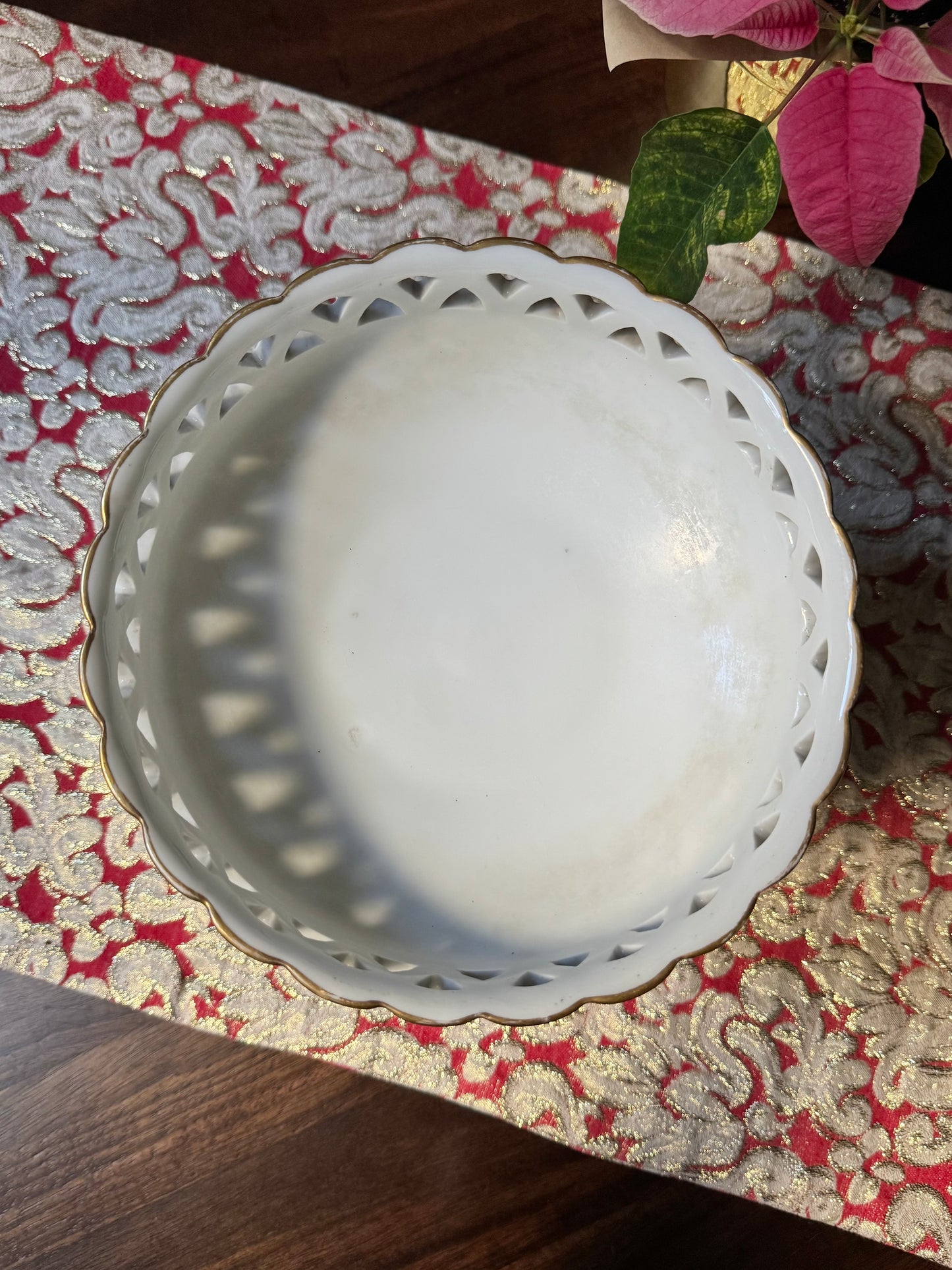 Antique French Porcelain Reticulated Compote
